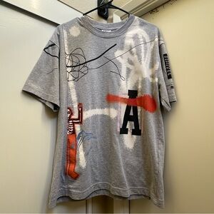 Zara Gray Oversized T-Shirt with Unique Graffiti Pattern